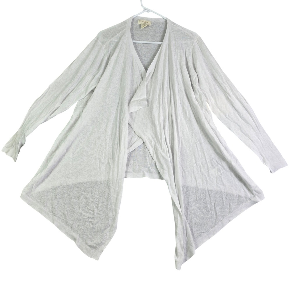 White Linen Blend Cardigan Woman 1X Draped Open Front Lightweight Cynthia Rowley